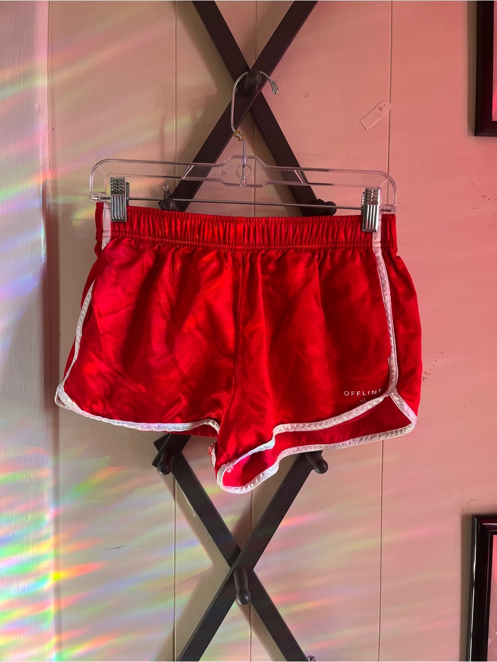 Red Women's 80s Inspired Athletic Shorts with White Trim